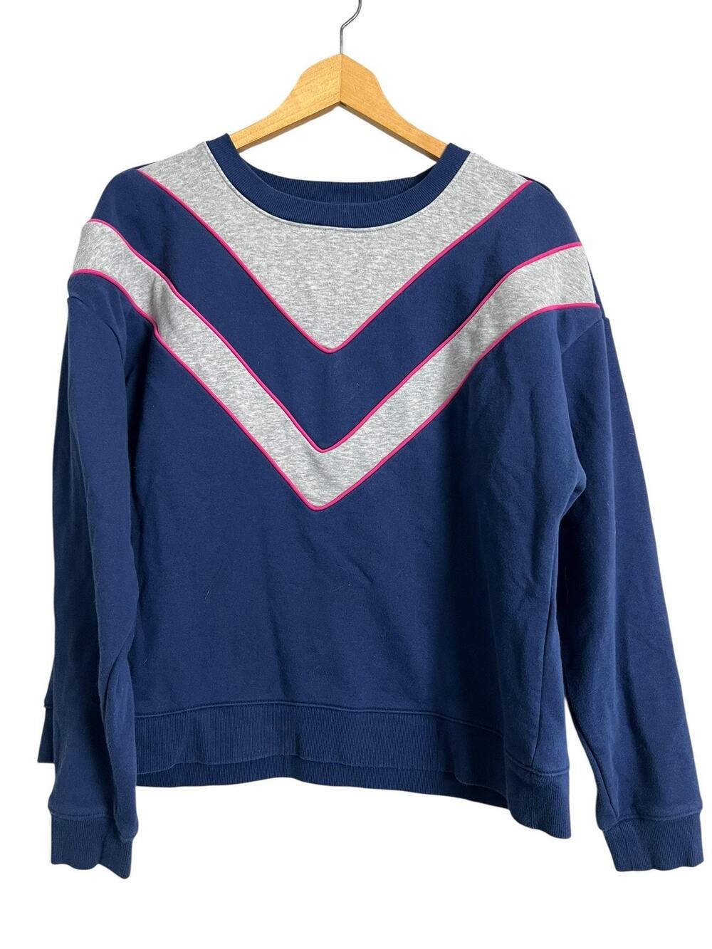 Maeve Colorblock Long Sleeve Shirt Womens Medium Blue Gray Chevron Fleece Top